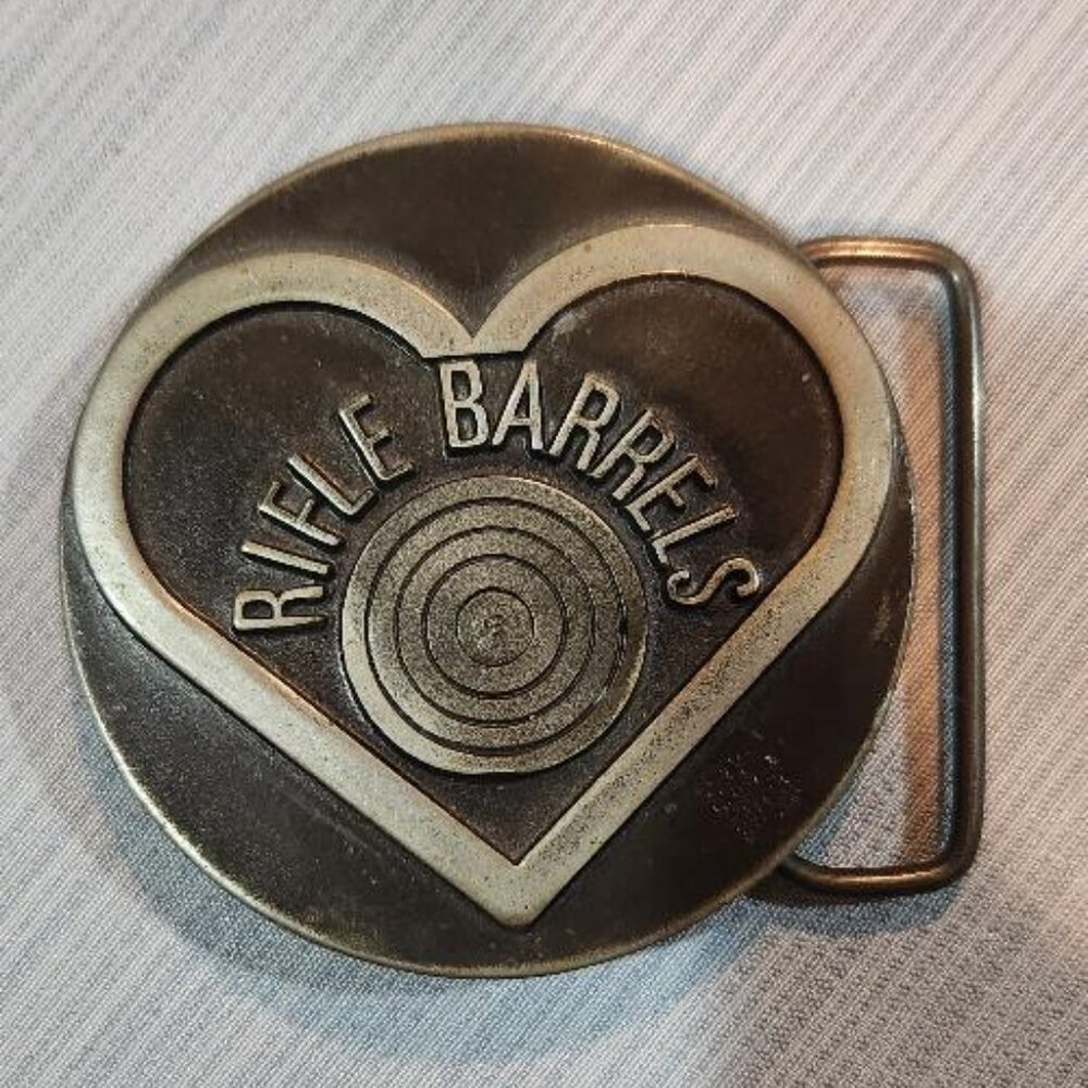 Vintage pewter rifle barrels belt buckle by Sid Bell
